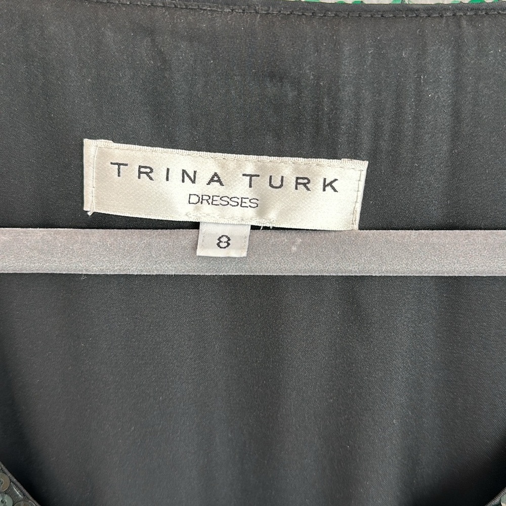 Trina Turk, size 8, goldfinger blouson dark green sequined dress - Picture 7 of 9